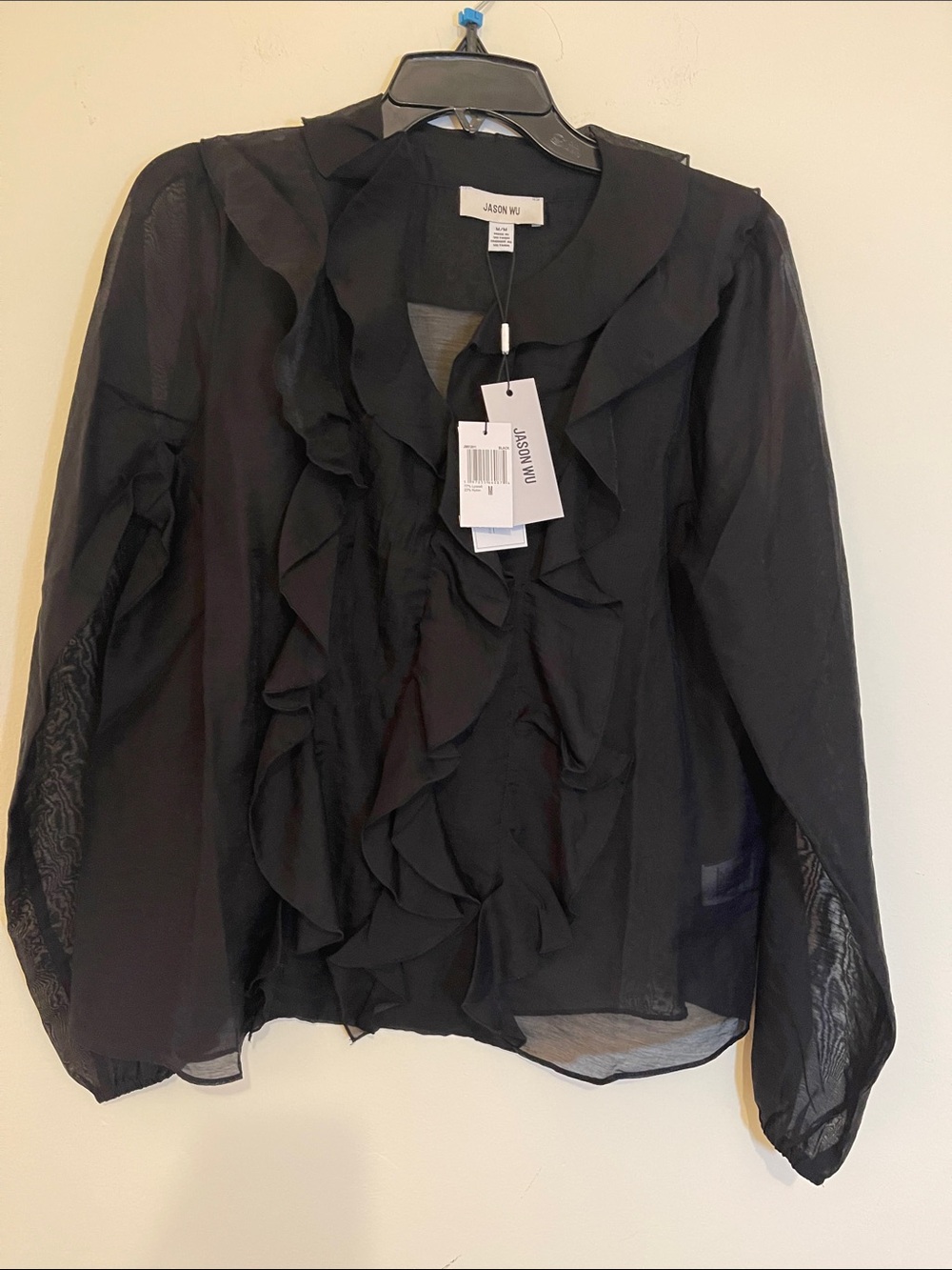 Jason Wu Black Sheer Ruffle-Front Blouse size M